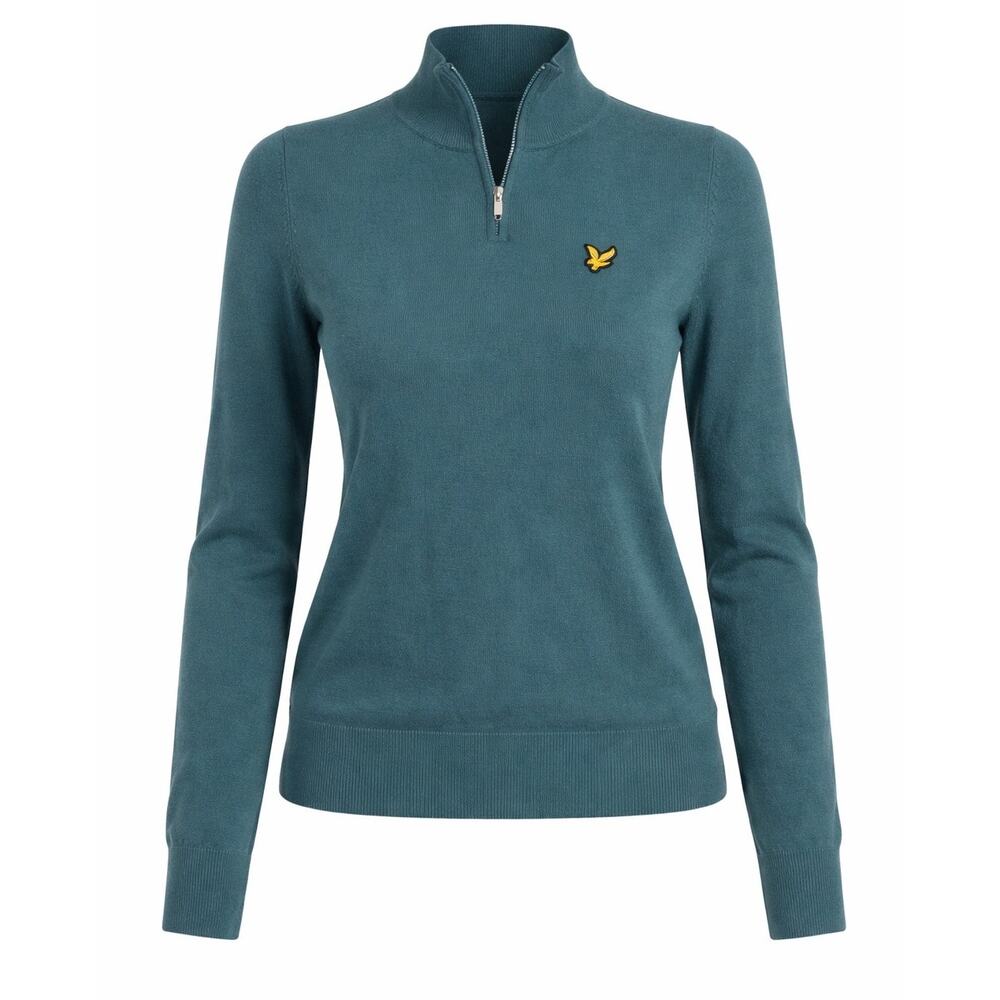 Lyle & Scott Golf Women’s Quarter Zip Sweater Teal Knit Pullover Medium NWT